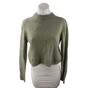 Whistles 100% Wool Green Mock Neck Long Sleeve Crop Sweatshirt Sweater Top Sz S